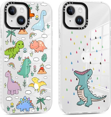 RUMDEY 2 Pack Cartoon Animals Pattern for iPhone 13/14 6.1 Phone Case, Cute Dinosaur Design Clear Cases Soft Silicone Slim TPU Shockproof Protective Fundas for Women Girls Kids