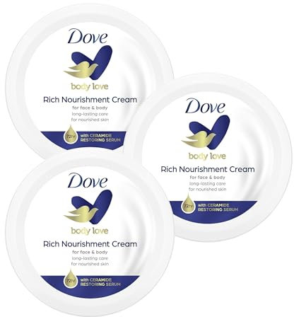 Dove Face Body Hand Cream for All Skin Types, Ultra Rich Nourishment Face Body Moisturiser for Women, 48 Hour Moisturising Hand Cream, Intensive Skin Care Dry Skin, Travel Size, 3x75 ml+Cheeroo Magnet