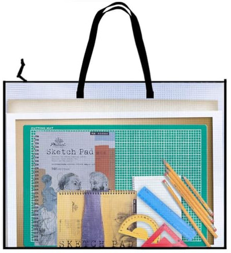 Oaygat Art Portfolio Bag Portfolios Organizer for Artworks Zipper and Handle Poster Carrying Storage Bag Transparent Handbag Files Tote Mesh Folder Portfolio Case for Posters Painting Bulletin Boards
