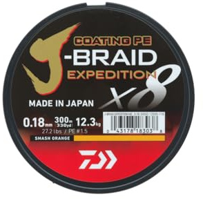 DAIWA J-Braid Expedition X8E, 150 m, Smash Orange, geflochtene Angelschnur