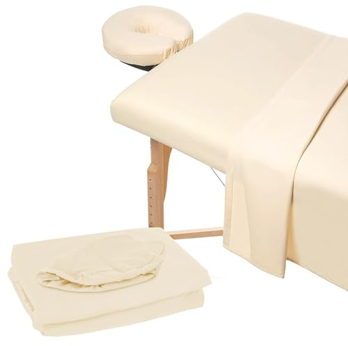 GDWD Massageliegen Set, Mikrofaser Massageliegenbezug, 3-teiliges Bettlaken-Spannbettlaken-Gesichtsauflage-Set, Massagetisch-Bezug, Spannbetttuch, Laken, Kopfstützbezug (Beige)