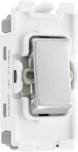 BG RBS12 Brushed Steel 2 Way Single Pole Light Switch 20 Amp Grid Switch