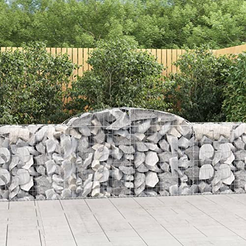 ShCuShan Gabionen mit Hochbogen 2 STK. 300x50x80/100 cm Verzinktes Eisen GabionenköRbe WasserzapfsäUle Garten Gabionen Zaun Gabionensteine