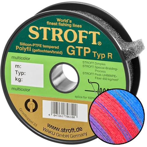 Schnur STROFT GTP Typ R geflochtene Angelschnur 300m multicolor 8-fach PE Braid, hohe Tragkraft, extrem abriebfest, rund & fest geflochten, für Spinnfischen & Raubfisch wie Barsch, Zander & Hecht