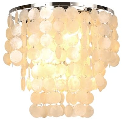 JCPYIUL Deckenleuchte Boho 40cm Rund, Vintage Deckenleuchte 3 Flammig, Glitzer Shell Deckenleuchte Flach für Wohnzimmer, Schlafzimmer, Küche, Flur, Kinderzimmer, Esszimmer