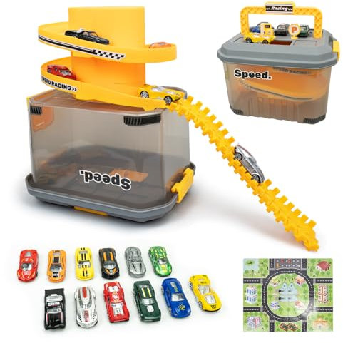 Redcrab Kids Racing Car Track Box Toys,With 48 Puzzles And Storage Box, Preschool Educational Toys, Vehicle Puzzles Car Track Toy Set 12 Mini Toy Car, 3 4 5 6 7 8 Years Old Boy Girl Gift