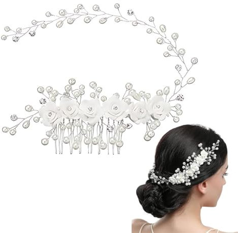 Fleurs de Mariage Cheveux Vigne,Mariage Feuilles Vignes De Cheveux, Fleurs de Mariage Cheveux Vigne Mariée, Perle Bandeau de Mariage Bijoux de Cheveux de Mariée, Coiffure Perlée pour Femmes et Filles