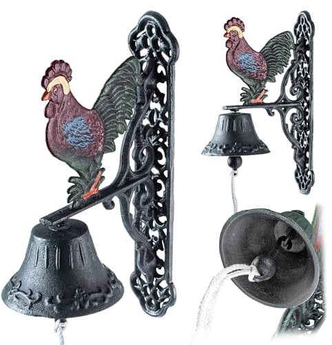 KADAX Türglocke aus Gusseisen, Gartenglocke mit Kordel, Dekorative Wandglocke im Rustikalen Stil, Glocke für Außentür, Wandmontierte Türklingel (Bunt)