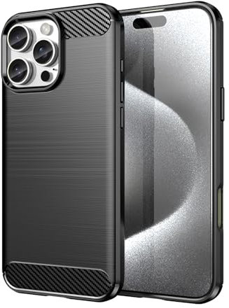 owlhold Cover per iPhone 16 Pro Max, Custodia Spazzolata e Fibra di Carbonio Morbido Silicone TPU Slim Fit Case, Antiurto, Antigraffio, Antiscivolo, Protezione Grado Militare, Nero