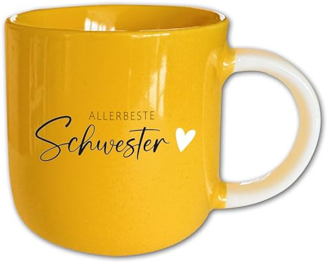 Tasse mit Spruch T114 ″Allerbeste Schwester″ Porzellan Gelb Motivtasse Geschenk Dankeschön 340 ml