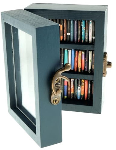 GUIJZSLTRG Mini bibliothèque en bois pour les amateurs de livres ou les personnes anxieuses avec 60 livres miniatures, boîte de présentation pour les amateurs de livres ou les personnes anxieuses