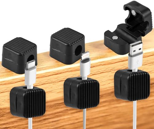 6 Pcs Magnetic Cable Organizer, Cord Keeper Holder Magnetic Desk Cable Clips Phone Charging Cable Holder Wire Holder Management for Home Office Desk Car Bedroom Nightstand (Black)