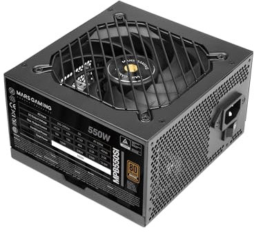 Mars Gaming MPB550SI, Fuente Alimentación ATX 550W, 7 Años Seguridad, 80Plus Bronze 230V, 90% Eficiencia, Ventilador SI Extreme Silence con Núcleo de Cobre, Tecnologías AI2-RPM, DC-DC y SMD, Negro