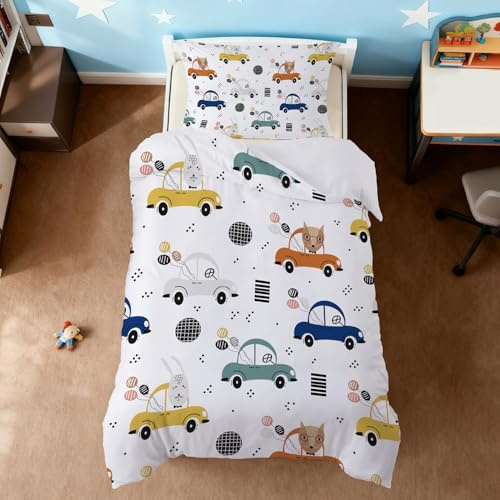 ZTYROLJ Auto-Bettbezug, 90 x 190 cm, Bettbezug mit Reißverschluss, Bettwäsche aus Mikrofaser, für Einzelbetten, Kinderbettwäsche mit Kissenbezug 40 x 60 cm