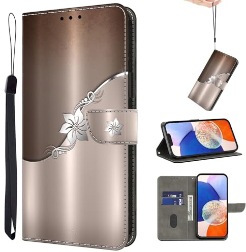 TUOLISG Handyhülle für Xiaomi Redmi Note 14 5G Hülle,PU Leder Flip Case Tasche Magnet Kartenfach Standfunktion Klapphülle Schutzhülle für Redmi Note 14 5G-Silberne Blume
