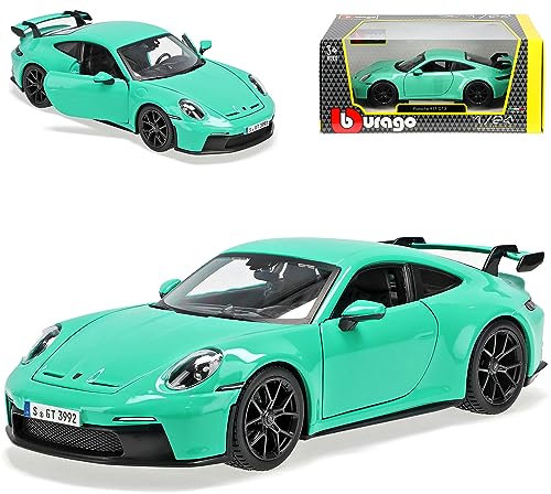 alles-meine.de GmbH Porsche 911 992 GT3 Coupe Türkis Grün Neue Generation Ab 2019 1/24 Burago Modell Auto mit individiuellem Wunschkennzeichen