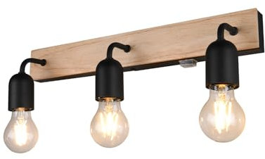 meineWunschleuchte Badezimmer Wandleuchte 3-flammig mit Schalter und Holz, Breite 45cm