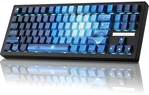 ZORNHER ZH870 Teclado mecánico inalámbrico para juegos, teclado de sonido cremoso personalizado 80% azul con teclas PBT de sublimación de tinte iluminado, interruptores lineales prelubricados