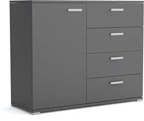 Brent - Kommode mit 4 Schubladen und 1 Turen 100 cm Breit Brixton, Sideboard für Wohnzimmer oder Schlafzimmer, Komodenschrank, Kommode Grau