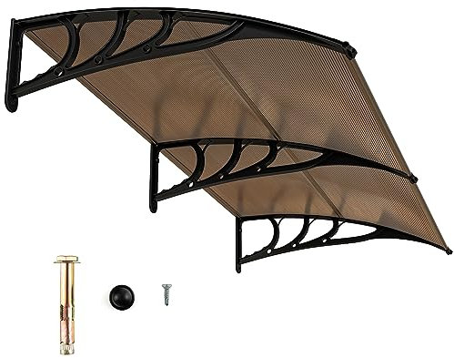 RELAX4LIFE Marquise de Porte Exterieur 120x100 CM, Auvent Porte D’entrée en Polycarbonate, Protection Contre Pluie et UV, Auvent Marquise Aluminium pour Terrasse Balcon (200 x 100 cm,Marron)