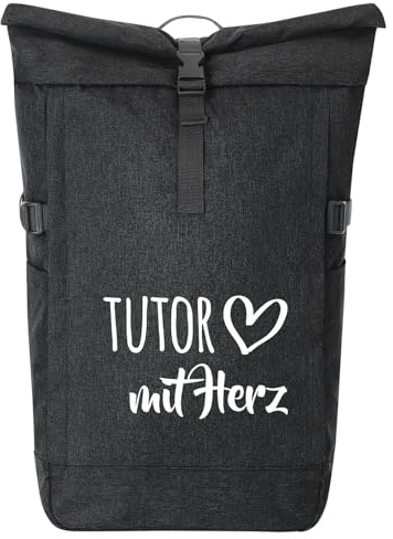 Huuraa Kurierrucksack Tutor mit Herz 30-44 Liter Black Melange Fairtrade Rolltop Rucksack Geschenkidee