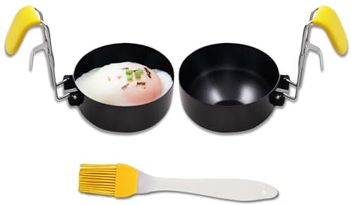 2 Pack Stainless Steel Egg Poacher, Non-Stick Egg Poacher Pan with Foldable Handles for Poached Eggs