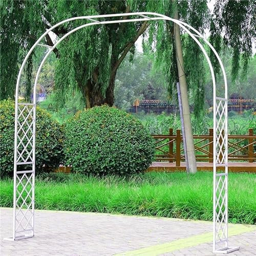 Metal Garden Arch for Climbing Plants White Rose Arch with Base Adjustable Size 140370cm Perfect for Weddings Grapevines and Garden Trellises
