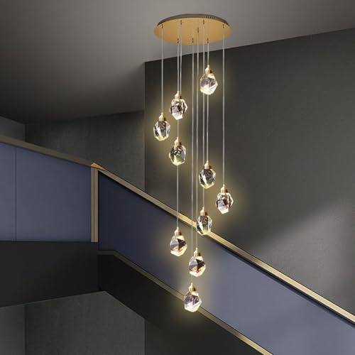 Jatwefiv Lampara Araña Cristal Espiral 3/5/7/10/15/20/24 Luces Moderna Transparente Polígono LED Lamparas Colgantes Romántico Hogar Decorativo Lámpara para Villas Salon Pasillos Escaleras,10 Lights
