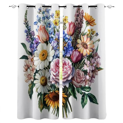 Generico Pianta Tende da 2 Pannelli Ombreggiatura 182L x 213A CM Mazzi Vivaci Poliestere Isolamento Termico Tenda per Finestra per Camera da Ietto Soggiorno Cucina Sala Giochi