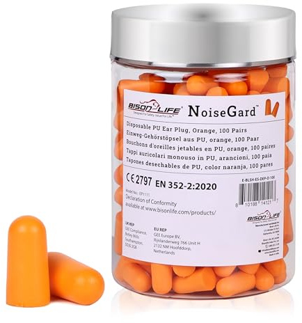 Bison Life NoiseGard Gehörschutzstöpsel - 37dB SNR, Orange Gehörschutz für Bau-, Luftfahrt-, Ingenieur- & Laute Maschinen