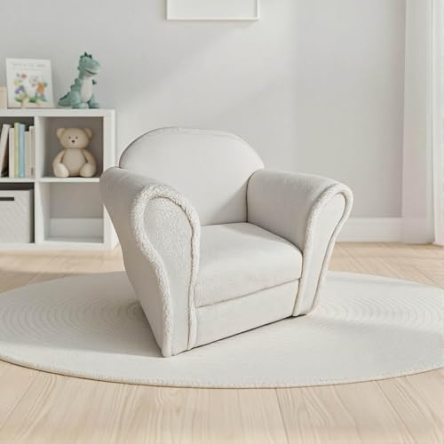 Kidsaw Kids Armchair Toddler Chair - Wood Frame - Thick Padding (Lamb Off White)