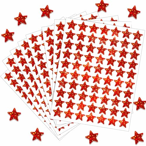 2100 Stück Glitzer Sticker Weihnachten, Aufkleber Sterne, Sticker Sterne, Weihnachtsaufkleber Selbstklebend für Belohnungssystem Kinder, Lehrer, Studenten, Scrapbooking, DIY-Grußkarten (Rot)