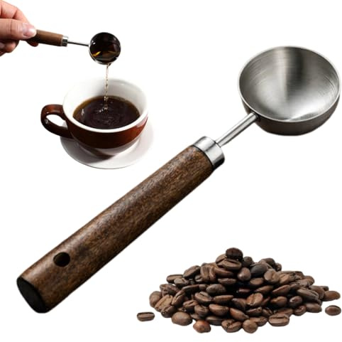 KAHZOR Cuchara Medidora de Café Retro de Acero Inoxidable, 15ml Dosificador de Café, Cuchara de Medición 15g con Mango de Nogal Negro para Medir Café en Grano, Molido y Té