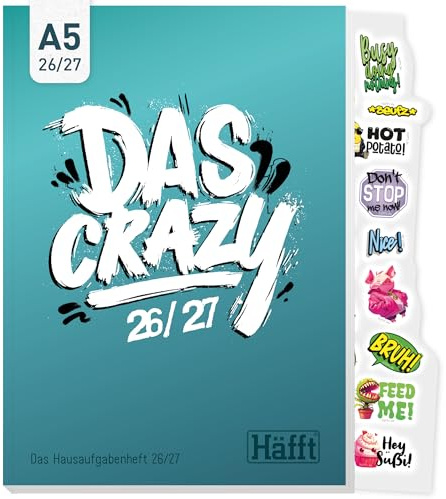 Häfft® Original Hausaufgabenheft 2026 2027 A5 Das Crazy | Der ultimative Schülerkalender - Schülerplaner, Schulplaner mit Stickern, Facts & Fun