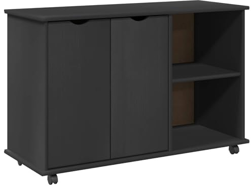 vidaXL Rollschrank Mit Rad Grau 100 x 39 x 65,5 cm Massivholz Kiefer, Stylischer rechteckiger Minimalistenschrank, rollbare Aufbewahrung für Büro, Zuhause mit viel Stauraum