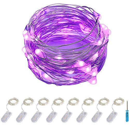 Purple Fairy Lights Battery Operated 8pcs ITART LED String Lights Purple 2m with 20 LEDs for Halloween Wedding Christmas Party Centerpieces Decoration Lighting