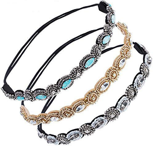 iLoveCos Vintage Handgefertigte Haarband Strass Kristall Perlen Elastische Kopfband Modische für Frauen Damen