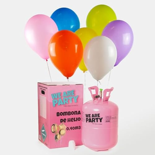Bombona de helio Maxi 0,42m3 + 50 globos de colores calidad helio 28cm Made In Spain