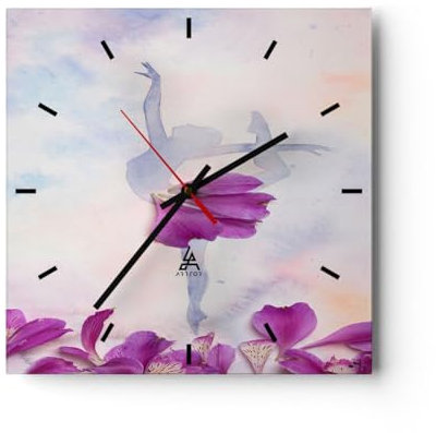 Modern Wanduhr Ballett Blumen Mädchen Eleganz 40x40cm Quadrat Groß Wand Uhr Glas Analog Zimmeruhren Küche Büro Wohnzimmer Glasuhr Wall Clock Dekoration Design Wanddekoration Küchenuhr C3AC40x40-3104