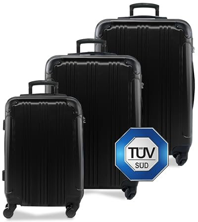 FERGÉ Kofferset 3 teilig Hartschale QUÉBEC Reisekoffer Trolley-Set (Handgepäck, L, XL) 3er Set Hartschalenkoffer Roll-Koffer 4 Rollen 100% ABS schwarz