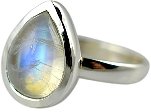Navya Craft Regenbogen-Mondstein-Silberring | 925 Sterling Silber Handgefertigter Statement-Versprechensring für Frauen | Natürlicher Edelstein Boho Schmuck | Juni-Geburtsstein | Geschenk für Sie