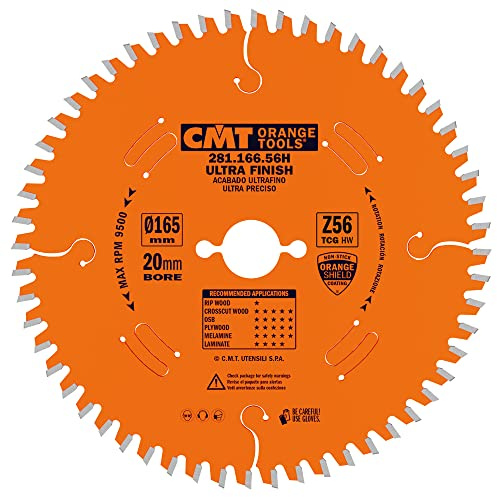 CMT 281.166.56H - Sega circolare HW 165X2.2/1.6X20 Z56 TCG -3° NEG fori svasati, nero