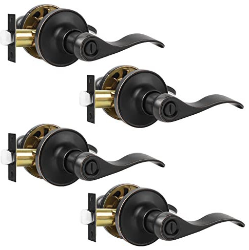 Leydebong 4 Pack Door Locks, Interior Door Knobs, Keyless Privacy Door Handles for Bathroom/Bedroom, Oil Rubbed Bronze Door Knob with Lock