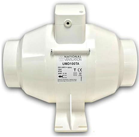 National Ventilation UMD100TA 'Monsoon' in-Line Extractor Fan 100 mm / 4 Inch (Timer Model)