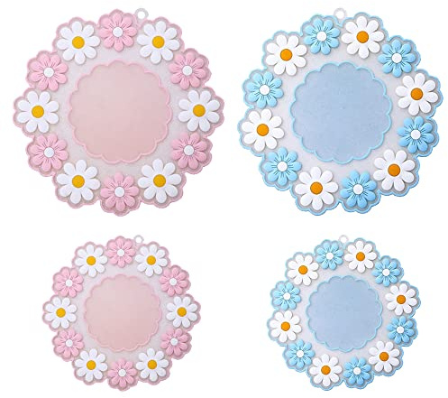 4Pcs Silicone Drink Coasters, Vintage Daisy Sun Flowers Fresh Design Cup Mug Coffee Coasters Mats Pads for Office Home and Kitchen (4inch+6inch)
