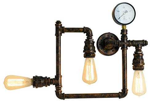 Luce Design 3 flammige LED Wandleuchte & Deckenlampe im Industrielook mit Wasserrohr Rostoptik