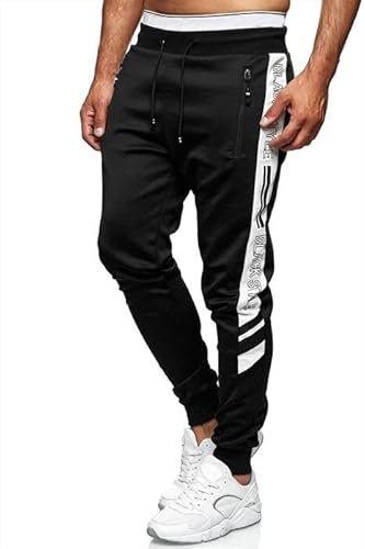 C-IN-C Herren Jogginghose Sporthose Trainingshose Sports Hose Freizeit Fitness Hose 1421 (DE/NL/SE/PL, Alphanumerisch, M, Regular, Regular, schwarz mit Weiß)
