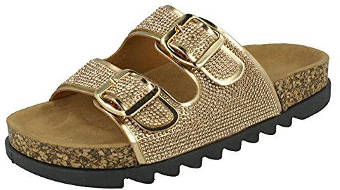 Spot On Ladies Wide Fit Slider Sandals F12009 - Rose Gold Synthetic - UK Size 6 - EU Size 39 - US Size 8