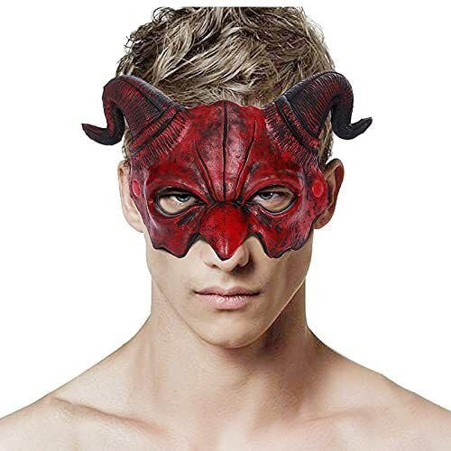 YWINETO Halloween Horn Devil Half Face Mask Easter Halloween Costume Party Cosplay Mask Animal Christmas Carnaval Demon Half-Face Masks Festival Fancy Dress Cavel Cat Red Halloweens Horn Ghost Masks