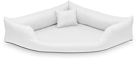 Juelle Hundebett aus Kunstleder, Eckbett für Mittlere und Große Hunde, Flauschiges Hundekissen, Sofa-förmiges Bett Gabi M-XXL (80x80 cm, Weiß)